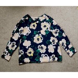 Banana Republic Women’s Navy Blush Multi Floral Cut Out Long Sleeve Blouse Large